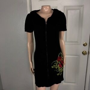 Vintage Y2K Gramm Sweater Dress M Floral Hooded Zip Knit Acrylic Pockets I3-11